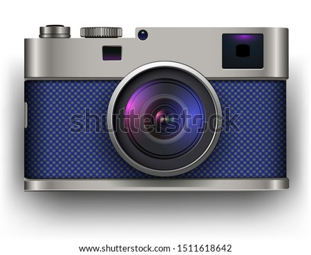 Retro photo camera 3D icon, vector illustration