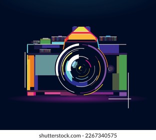 Retro photo camera, abstract, colorful drawing, digital graphics. Vector illustration of paints