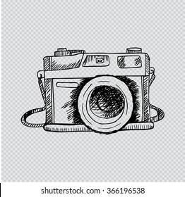  Retro photo camera. Hand drawing illustration.