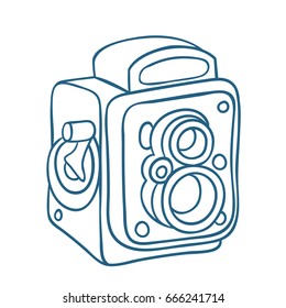 Retro photo camera - Hand drawn sketch ink vector illustration