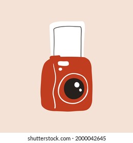 Retro photo camera icon. Abstract vintage flat cartoon lens, photography device, film camera design. Vector illustration
