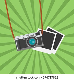 Retro Photo camera icon. Flat design vector illustration.  Camera image. Retro Camera flat icon vector illustration for web design and mobile app isolated on green background. Vector illustration 