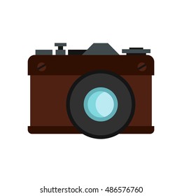 Retro photo camera icon in flat style isolated on white background. Shooting symbol vector illustration