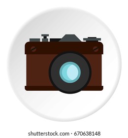 Retro photo camera icon in flat circle isolated vector illustration for web