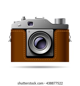 Icono de cámara fotográfica retro aislado en blanco. Ilustración vectorial