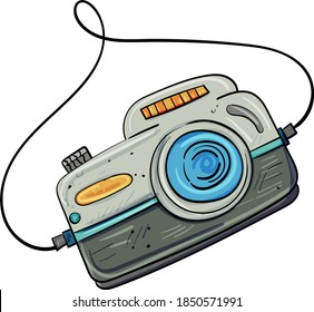 Cámara fotográfica retro o modelo moderno Cámara digital. Ilustración del vector dibujado a mano para cualquier diseño