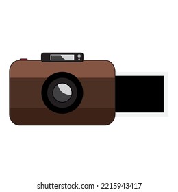 Retro photo camera Polaroid  with photo card. Old photo camera. Vector illustration isolated on transparent background