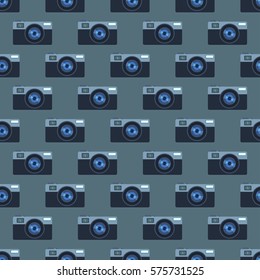 Retro photo camera seamless pattern vector illustration.