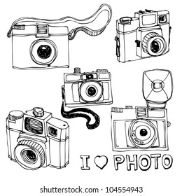 Retro photo camera set in vector