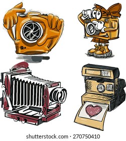 Retro photo camera set in vector
