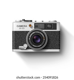 Retro photo camera with shadow isolated on white. Vector illustration