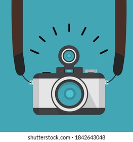 cámara fotográfica retro con correa de estilo plano