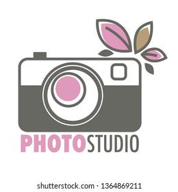 Retro photo camera photo studio isolated vector icon photographer mobile app for photoshooting premises snaps filters and effects tools photography maker modern smartphone application emblem or logo.