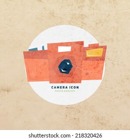 Retro Photo Camera Vector Icon 