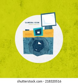 Retro Photo Camera Vector Icon 