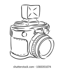 Retro photo camera vector sketch 