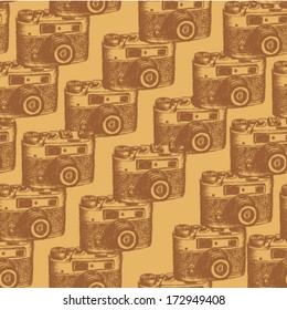 Retro photo camera, vintage seamless pattern