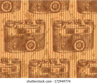Retro photo camera, vintage seamless pattern