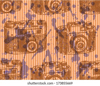 Retro photo camera, vintage seamless pattern