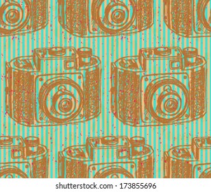 Retro photo camera, vintage seamless pattern