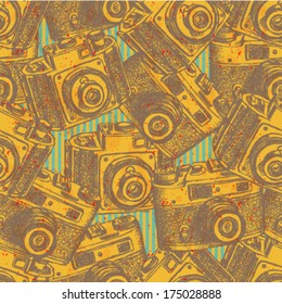 Retro photo camera, vintage seamless pattern 