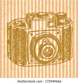 Retro photo camera, vintage sketch background