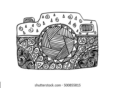  Retro photo camera in zentangle style.