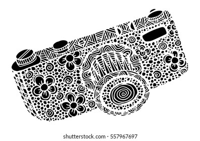 Retro photo camera in zentangle style.