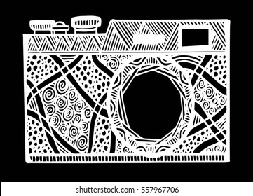 Retro photo camera in zentangle style.