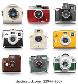 Retro photo cameras set vector isolated