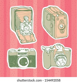 retro photo cameras, vector illustration