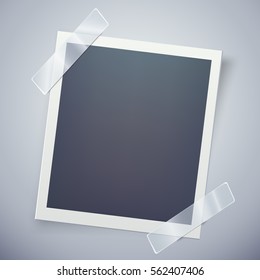 Retro photo frame attached with adhesive tape. Sweet memories concept. Vector illustration