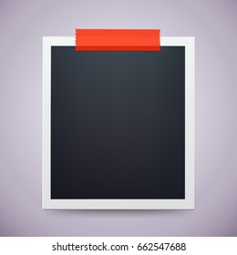 Retro photo frame attached with adhesive tape. Sweet memories concept. Vector illustration