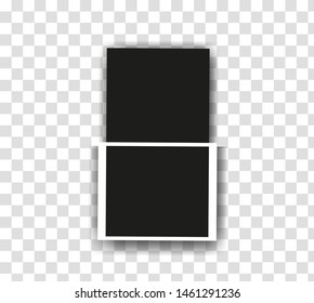 Retro photo frame mockup design with white border and black square element. Decoration picture montage on transparent background. Geometrical image memory for card, blank, gallery design. 