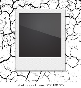Retro  photo frame on the background cracks desert. Vector illustration