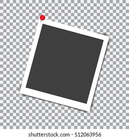 Retro photo frame with shadow on red pin on a transparent background