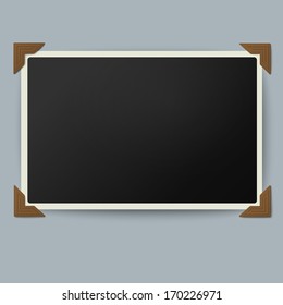 Retro photo frame with straight edges in vintage brown photo corners isolated