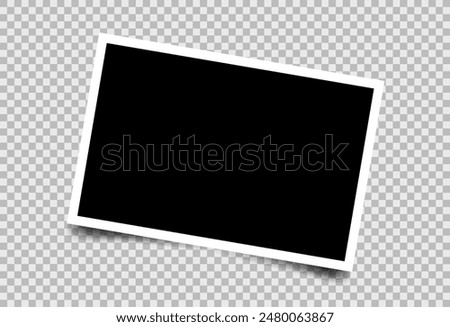 Retro photo frame with transparent shadow on background. Vector photo frame template