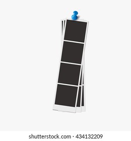 Retro photo frames with pin isolated on white background. Realistic vector illustration
