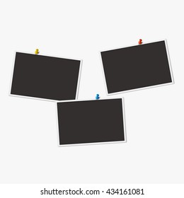 Retro photo frames with pin isolated on white background. Realistic vector illustration