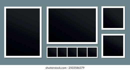 Retro photo frames set in different shapes. Blank instant photo cards. Vector illustration