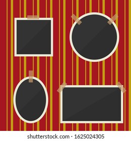 Retro photo frames. Set of retro photo frames on the background of old vintage wallpaper in red. Vector illustration. Vector.