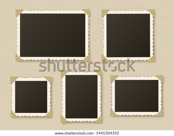 Retro photo\
frames. Vintage paper picture frame template for nostalgia\
scrapbook. Retro photos borders in album corners, vector layout,\
stylish concept framing isolated foto\
set