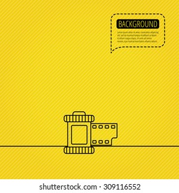 Retro photo icon. Camera roll sign. Speech bubble of dotted line. Orange background. Vector