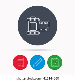Retro photo icon. Camera roll sign. Calendar, pencil or edit and document file signs. Vector