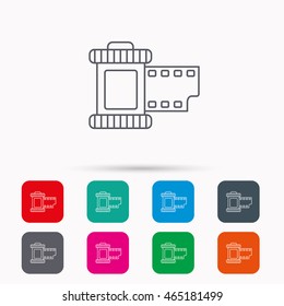 Retro photo icon. Camera roll sign. Linear icons in squares on white background. Flat web symbols. Vector