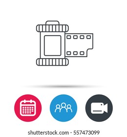 Retro photo icon. Camera roll sign. Group of people, video cam and calendar icons. Vector