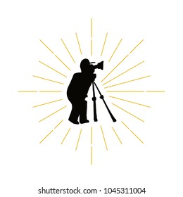 Retro photographer silhouette logo. Photomaster sign and vintage logotype. Photo or video recording icon. Shooting symbol. Vector