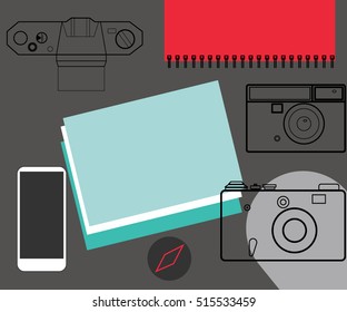 Retro photography cameras on a wood background. Artist tools. 

