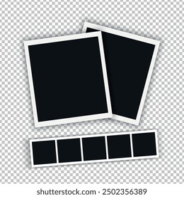 Retro photography cards. Blank photo frames on transparent background. Vector illustration
